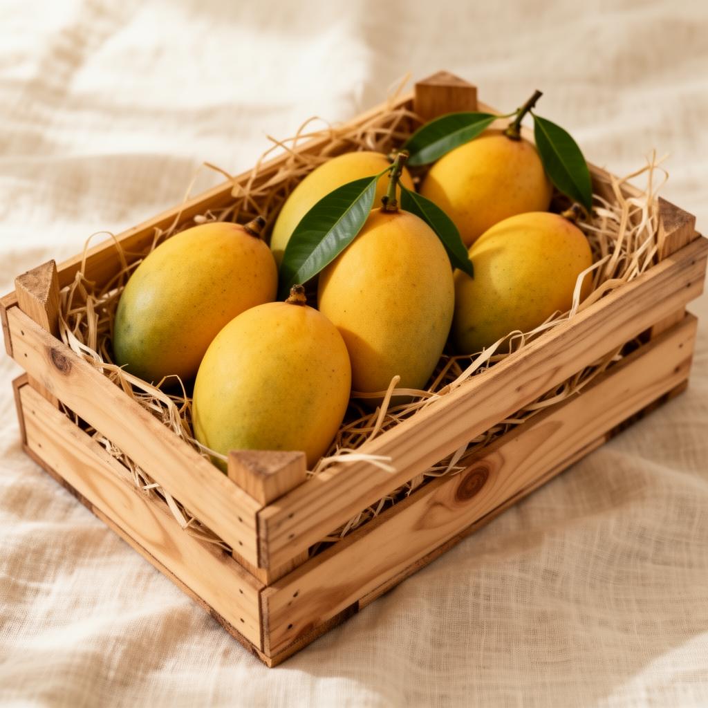 Anwar Ratol mangoes in a wooden crate
