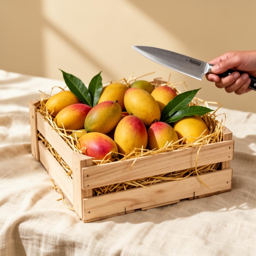 Azeem Chaunsa mangoes in a wooden crate