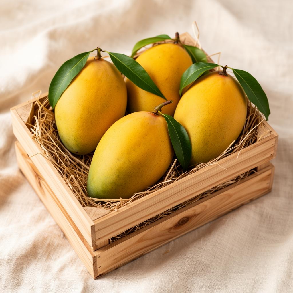 Chaunsa mangoes in a wooden crate