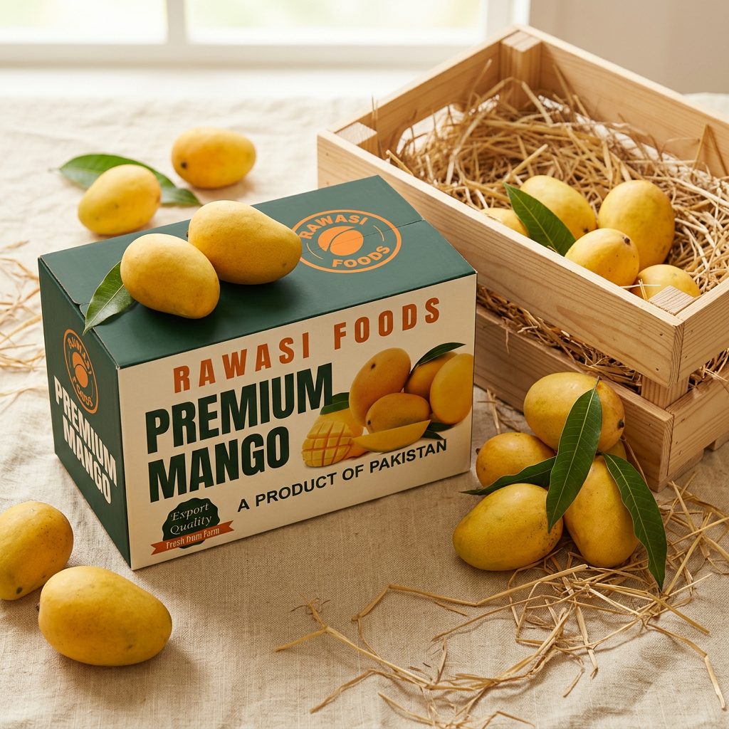Chaunsa mangoes with the Rawasi Foods packed box