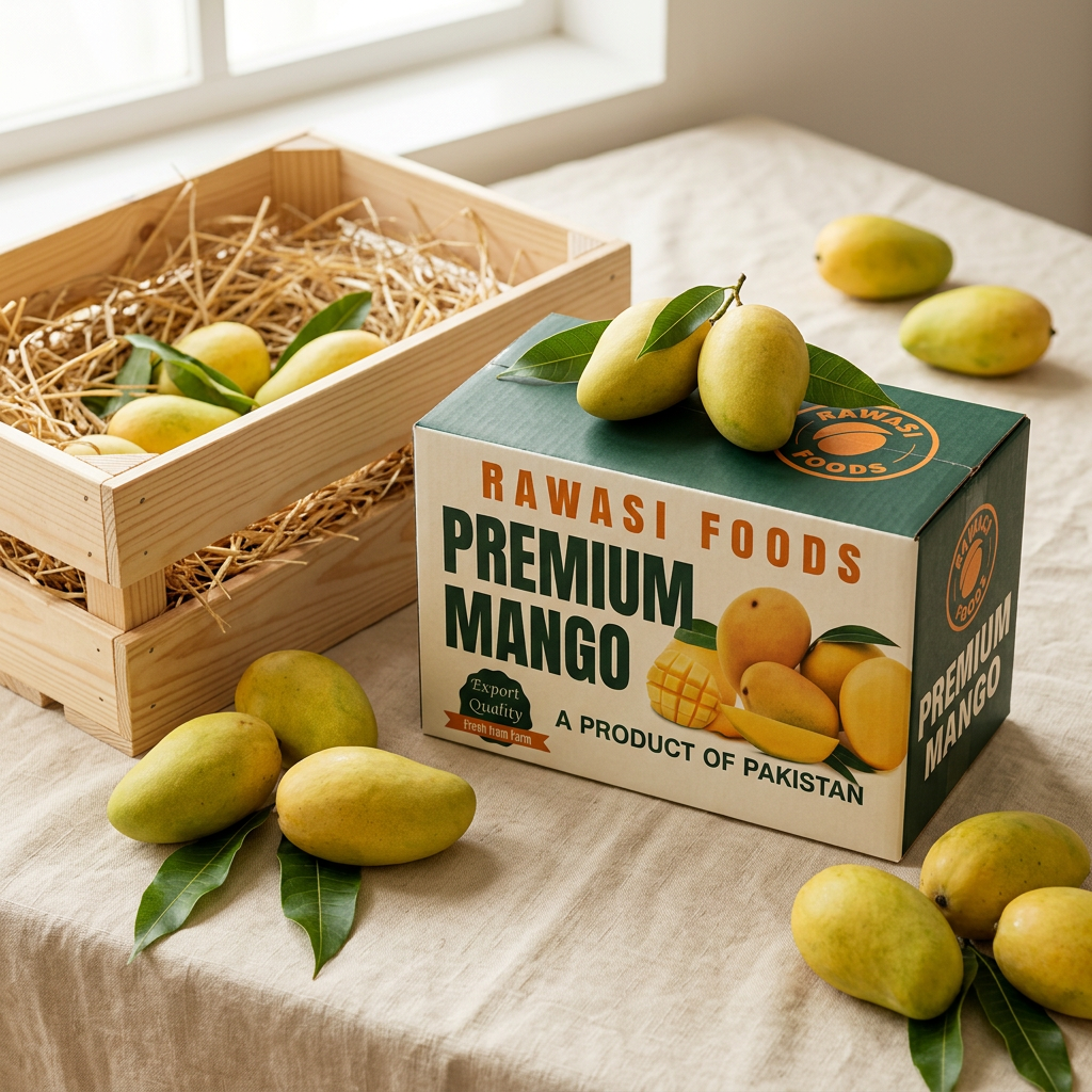 Dussehri mangoes with the Rawasi Foods packed box