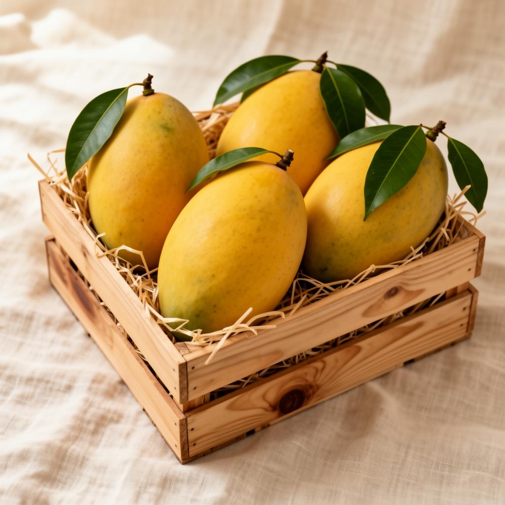 Sindhri mangoes in a wooden crate