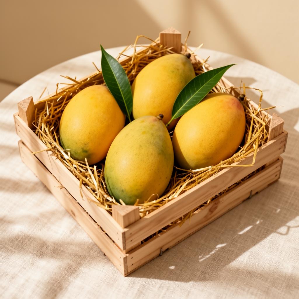 White Chaunsa mangoes in a wooden crate