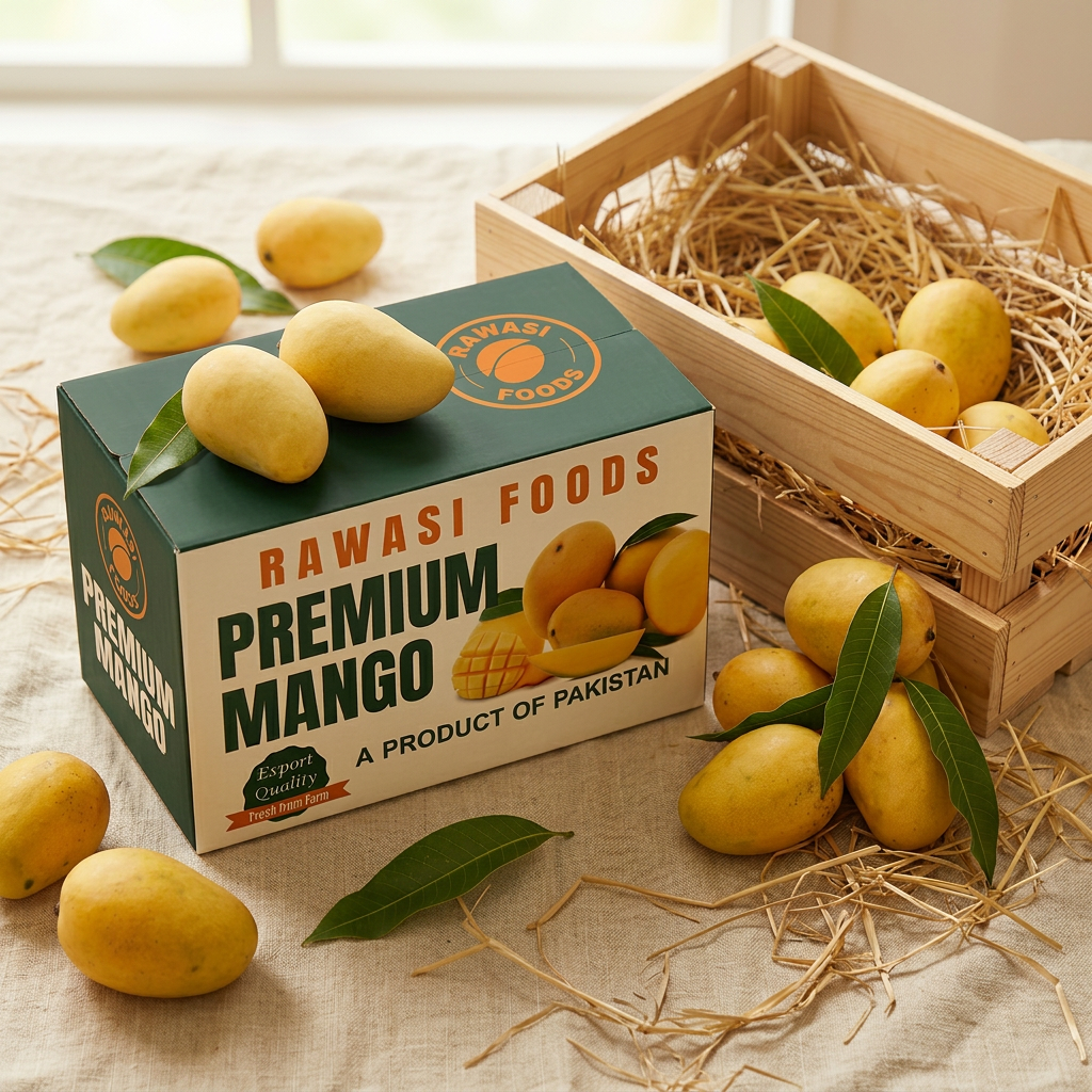 White Chaunsa mangoes with the Rawasi Foods packed box